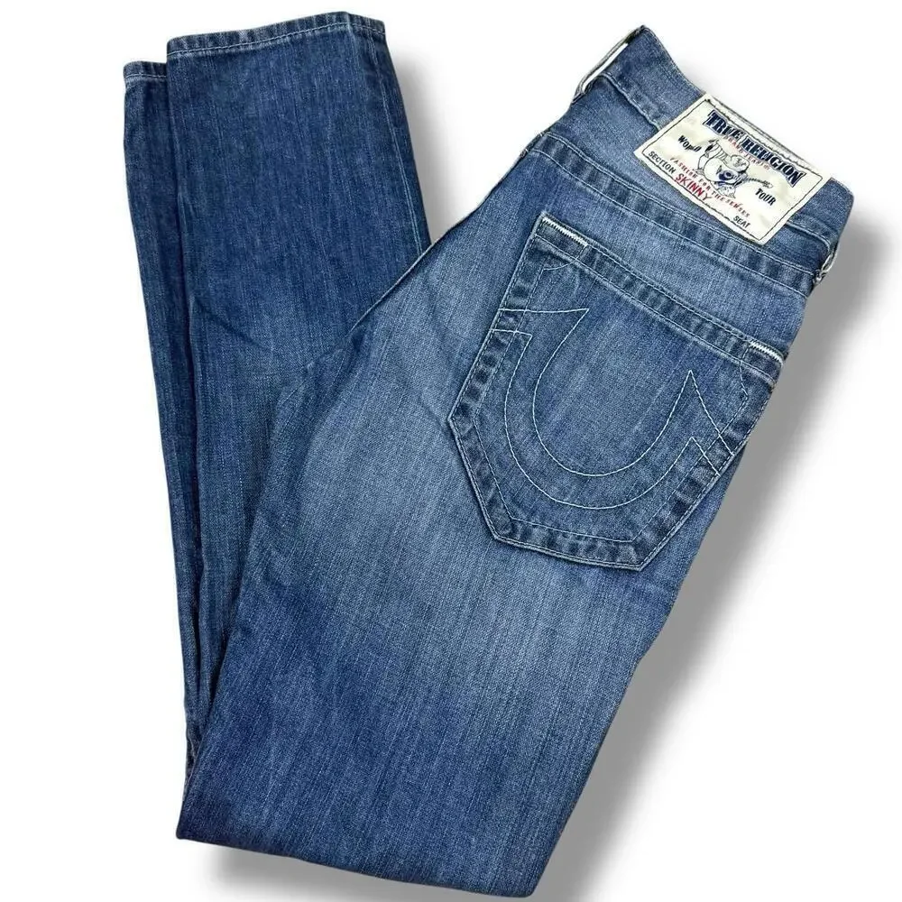 True Religion Women’s Skinny Jeans Super T Billy Dark Wash Denim 28x31 Y2K Denim - Picture 2 of 10